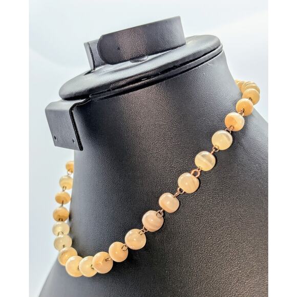 Vintage Mid-Century Cream Banded Agate & Gold Tone Wire Chain Collar Necklace - Picture 2 of 7